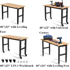 Adjustable Workbench 48"X22"/60''x24 ''Rubber Wood Top Heavy-Duty Power Outlets