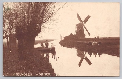 RPPC Wormer Niederlande De Koker Mehlmühle Holländische Windmühle Kanalszene um 1908