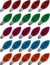 25 Pack C7 Transparent Multicolor Christmas Light Bulbs - 7W Steady Burning Inca