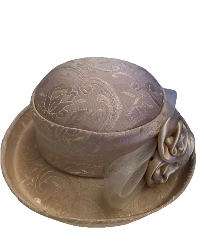 Hermoso sombrero de iglesia de terciopelo de medianoche elegante moda lazo sombrero rosa dorado talla única Foto 2 de 4