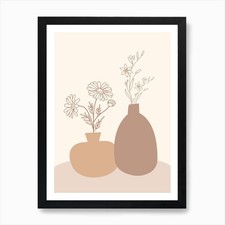 Two Vases With Flowers - Boho Desig Framed Wall Art Poster Canvas Print Picture