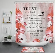 Rustic Butterfly Red Floral Bible Verse Shower Curtain Bathroom Accessories Set