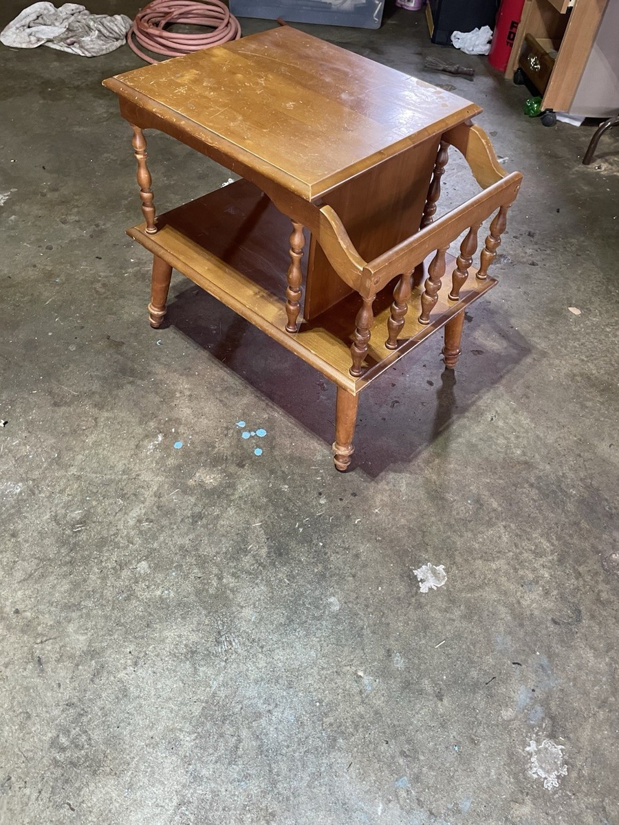 Vintage Mid Century Maple Wood Magazine Rack End Table / Side
