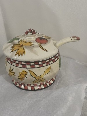 Tabletops Gallery PASTA 101 Hand Painted Covered Parmesan Pot with Spoon