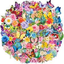 200Pcs Transparent Flower Butterfly Stickers, Aesthetic Nature Floral Decals