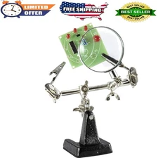 Helping Hands Magnifier with 4X Zoom & Adjustable Alligator Clamps - Safe Sol...