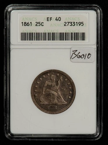 1861-P Seated Liberty Quarter — photo from the most recent tracked eBay sale