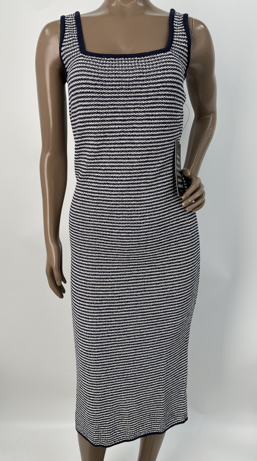 Tuckernuck Women Midi Sweater Dress Navy Blue Size XS Stripe Ramie Acrylic Blend