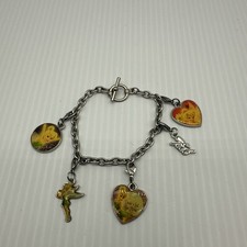 Disney Brand Tinkerbell Tink Silver-tone 8" charm bracelet w/ 5 clasped charms