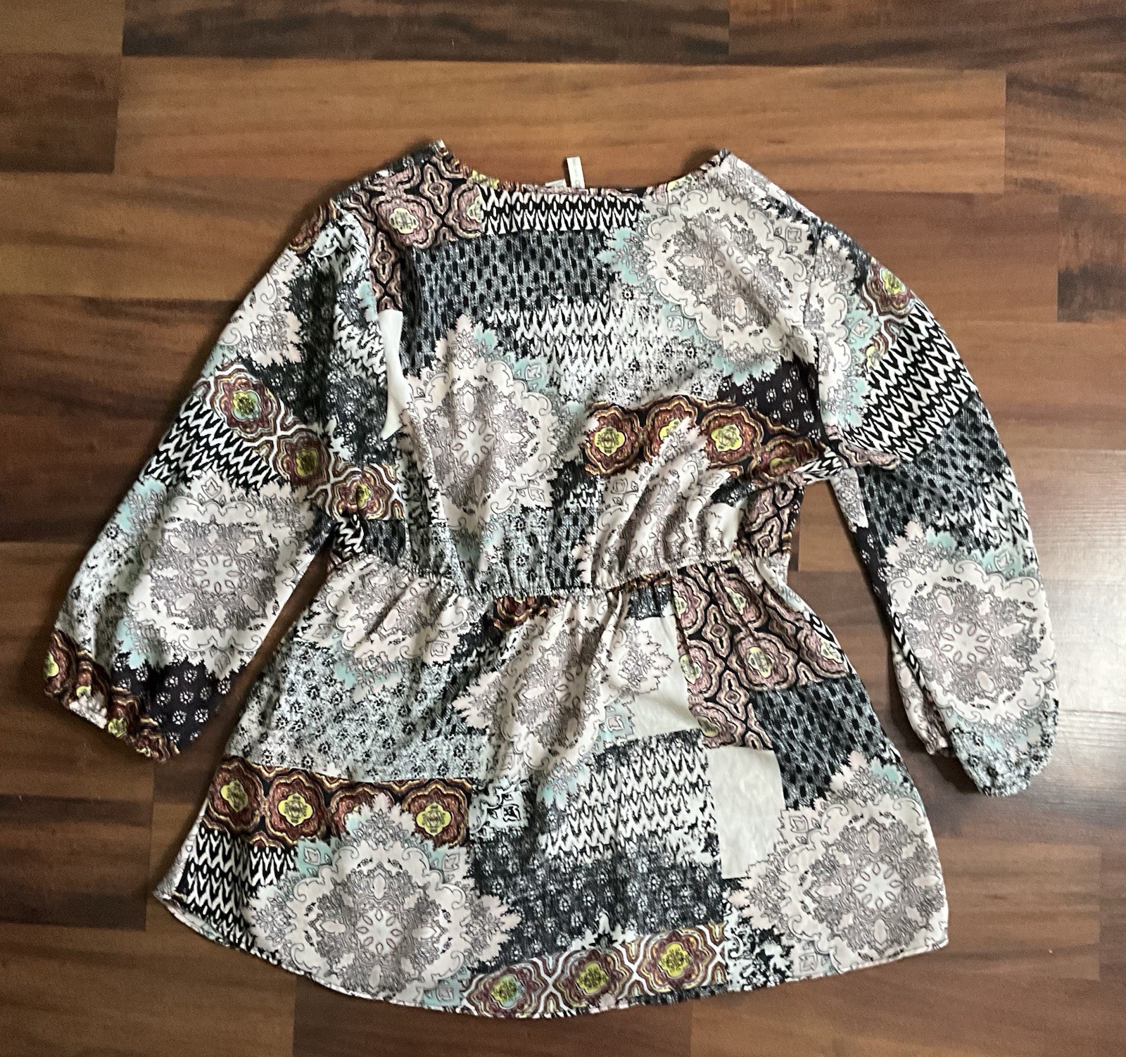 CATO Boho Patchwork Blouse Medium V-Neck Peasant … - image 5