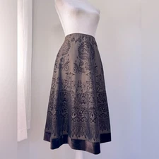 Metaphor Dark Brown Baroque Print Velvet Hem A-Line Midi Skirt