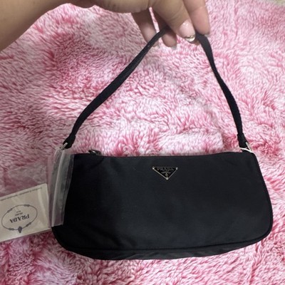 PRADA Black Small Shoulder Bag Zip Closure Silver Hardware Triangle Logo Card