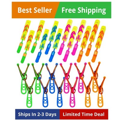 24 Pack Rocket Slingshot Flying Toys with Led Lights,24Pcs LED Arrow Helicopt...