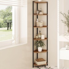 Corner Shelf Stand, Corner Bookshelf, Storage Standing Shelf Unit with Metal Fra