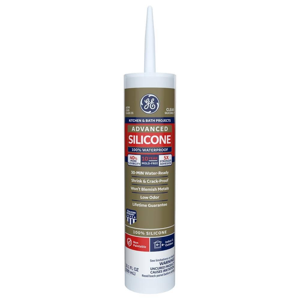 GE Advanced Silicone Caulk for Kitchen & Bathroom Waterproof 10 oz Clear Sealant