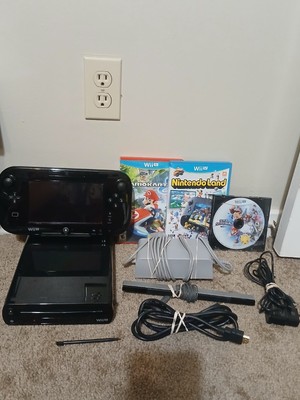 Authentic & Tested Black Nintendo Wii U Console 3 Games, Mario Kart, Smash Bros.