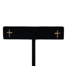 Vintage 14K Yellow Gold Polished Dainty 3D Cross Post Back Stud Pierced Earrings
