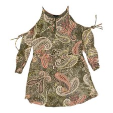 Next Tunic Dress Size UK 10 Paisley Blouson Cold Shoulder Green Bohemian Hippie