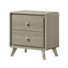 Contemporary Gray Nightstand – Rubberwood, Paper Veneer & Engineered Wood
