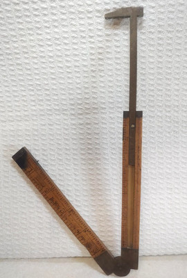 Stanley #36 1/2 boxwood and brass folding rule with built in caliper vintage
