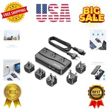 250W Power Converter 3-Outlet and 4-Port USB Travel Voltage Transformer 220V ...