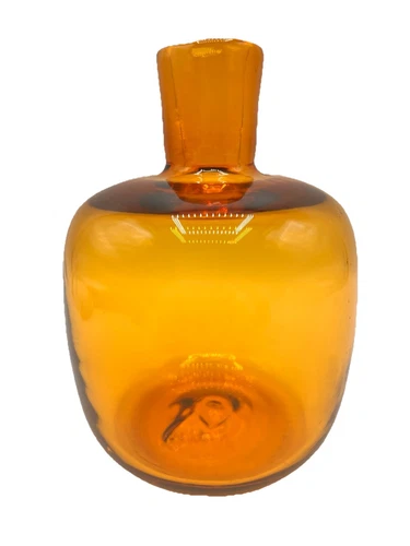 VTG BLENKO Hand Blown Glass Wheat Amber Vase Bottle 6424 Joel Myers 5.5”