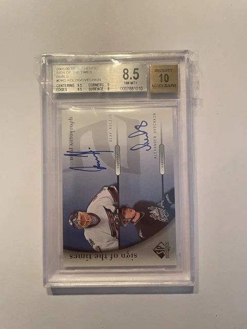 2005 SP AUTH SIGN OF THE TIMES AUTO ALEXANDER OVECHKIN & OLAF KOLZIG - BGS 8,5/10