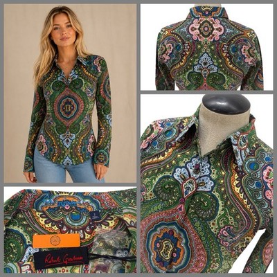 NWT Robert Graham Women s Paisley Button Up Shirt Sz 2 Multicolor Cotton YGI G2-