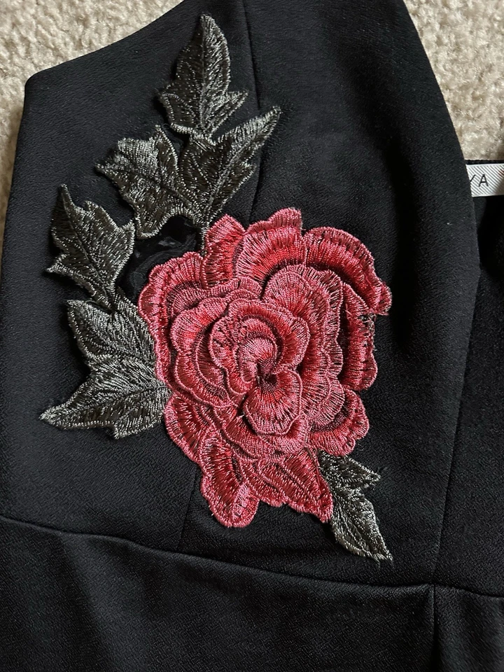 Black Papaya Romper With Flower Design Embroidery! Perfect For Date Night - Image 3 of 4