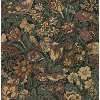 30.75 Sq. Ft. Mahogany and Graphite Bird Floral Vinyl Peel and Stick Wallpaper R