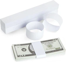 Juvale Money Bands - 7.8 x 1.2 in, White, 300 Pack - Blank Currency White 