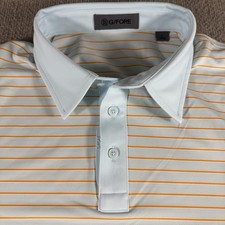 G/FORE Polo Shirt Mens Large Light Blue Orange Stripe GMPD0081 DBRK Golf NWT