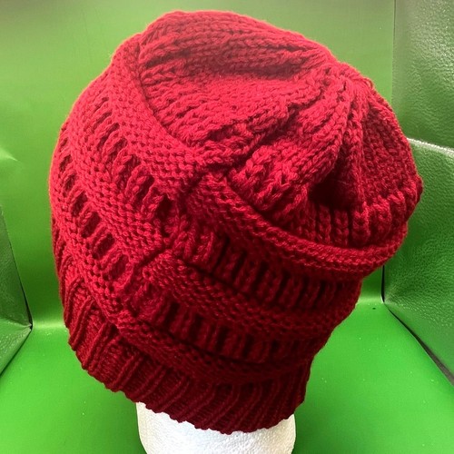 C.C. Esclusivo cappello Beanie rosso slouchy a costine acrilico maglia polsini autunno inverno - Foto 3 di 8