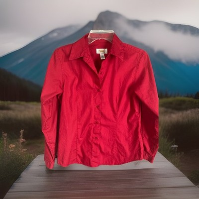 Talbot s Women s Top-P  PXS Red Button Front 100% Cotton Collar Good Condition