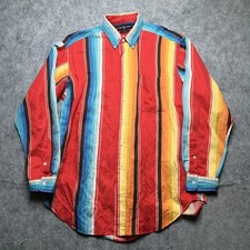 Ralph Lauren Shirt Mens Large Multicolor Striped Blake Silk Linen Button Down