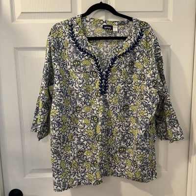 100 %  Recycled Poly Green Blue White Women s Plus Sz 2X Shirt Beach Breathable