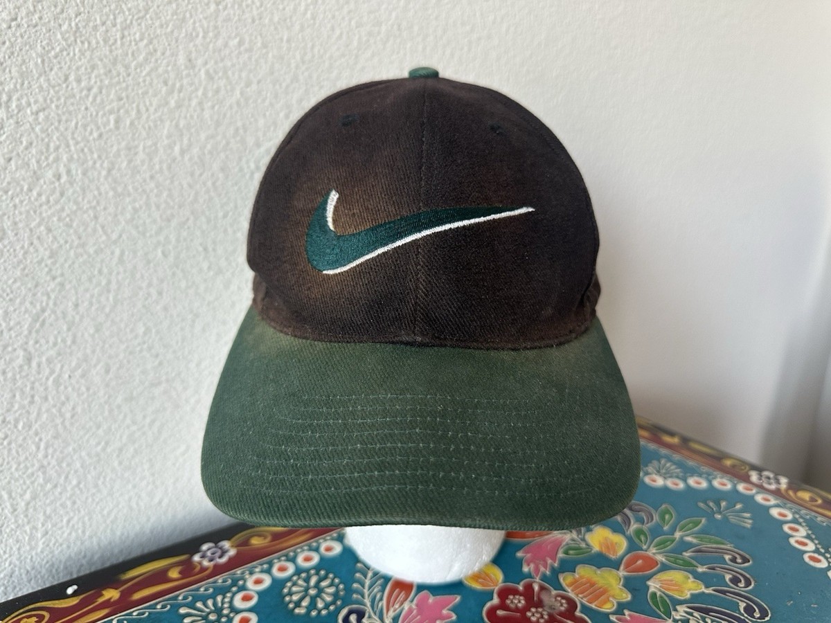 Vintage 90s Nike Swoosh Forest Green Black Snapback Hat Cap RARE