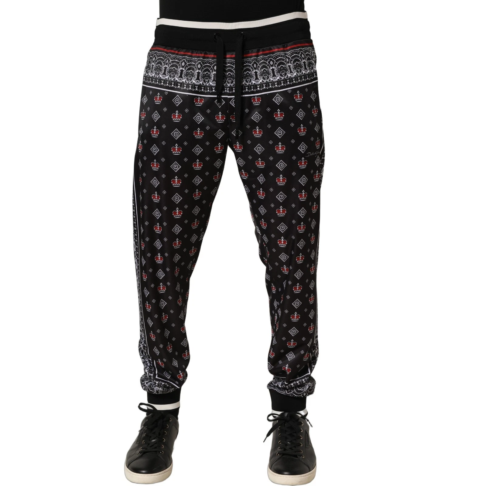DOLCE & GABBANA Pants Black Bandana Crown Jogger Men Trouser IT50/W36/L 1050usd