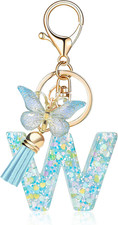 Fashion Alphabet Initial Letter Keychain Tassel Butterfly Pendant Key Ring for P