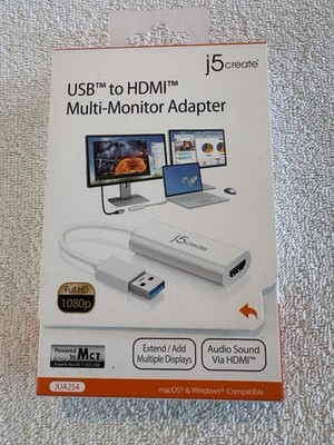 J5Create USB to HDMI Multi Monitor Adapter Windows Mac New Plug & Play