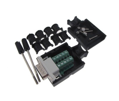 DB9 Male Breakout Board D-Sub connector w/ Two Piece Backshells Hoods