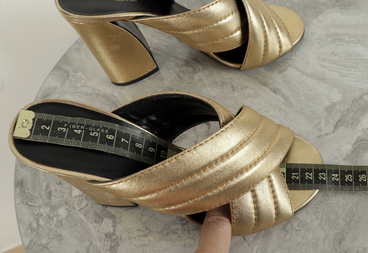 Women's Gucci Gold Leather Webby Crossover Block Heel Women's Gucci Gold Leather Webby Crossover Block Heel