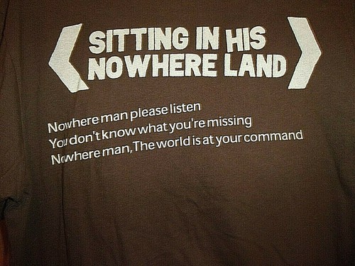 NO Where Man Lennon McCartney brown M t shirt Lyrics