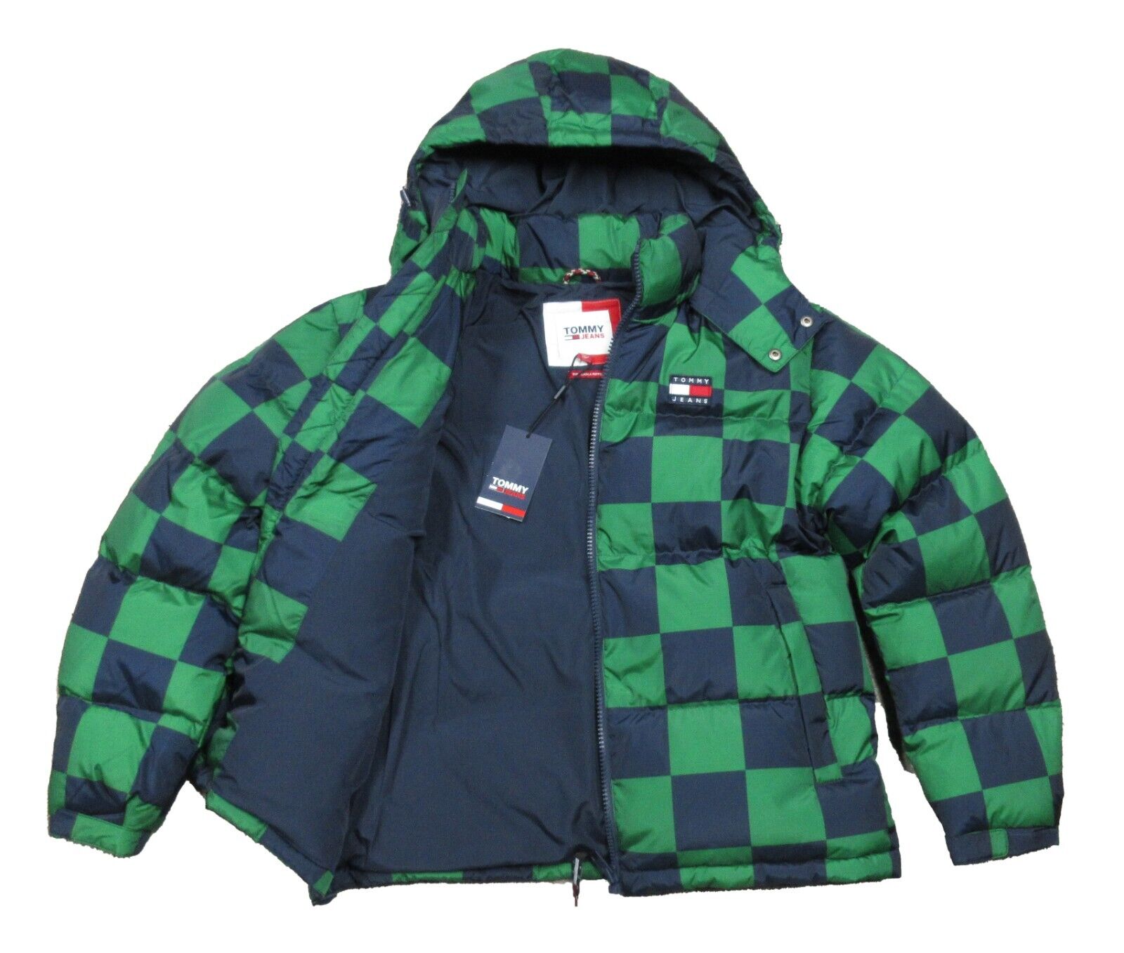 interview lejesoldat Regelmæssigt Tommy Jeans Men&#039;s Green Malachite/Navy Check Alaska Puffer Hooded Down  Jacket | eBay