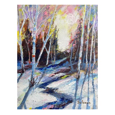 Original Ölgemälde - Schneeszene - SALOMON. 9x12 Leinwand auf Karton. Impressionist.