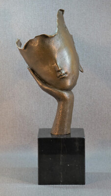 Bronze Statue Art Déco A Face On Hand - Maske Gesicht auf Hand Kunstobjekt Figur