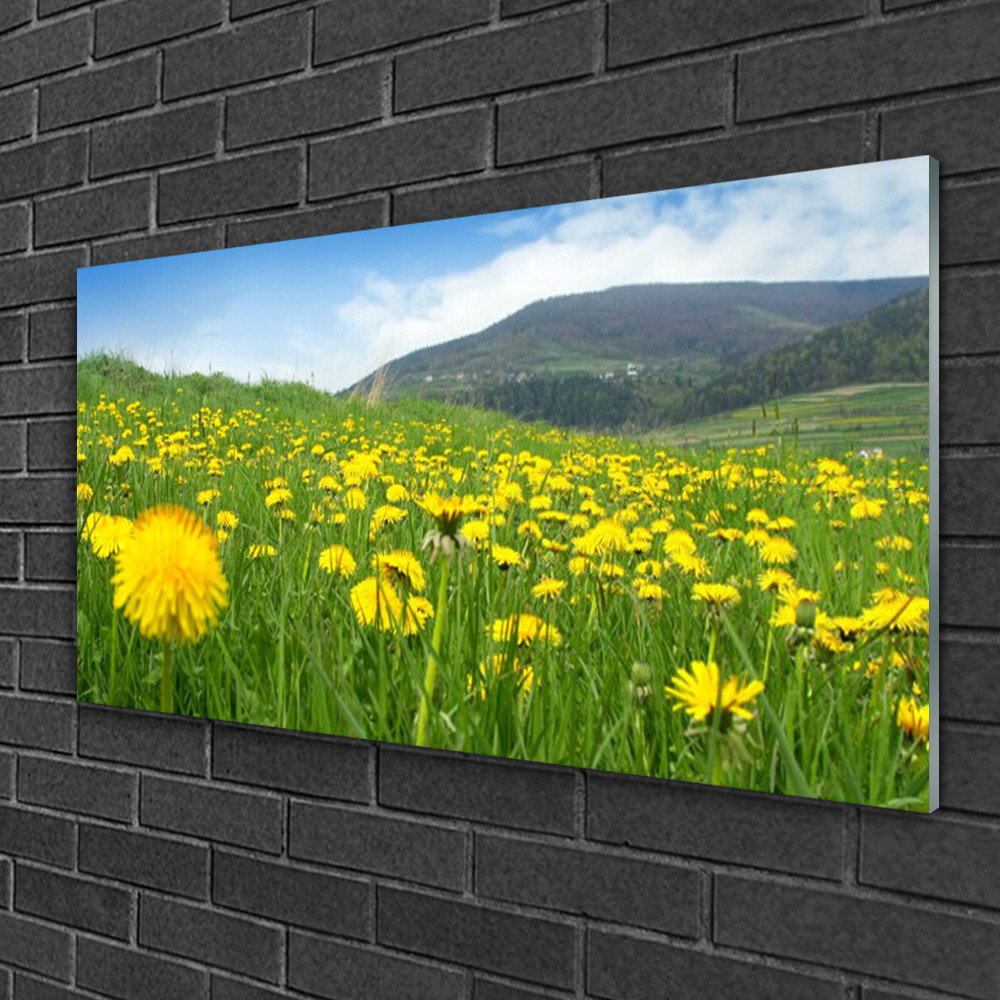 Tableau sur verre grand format pissenlit pour habiller un grand mur vide