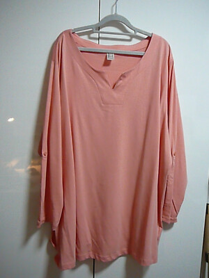 K AproductZ T-Shirt Tunika Gr 56 apricot V-Ausschnitt Krempelärmel Seitenschlitz