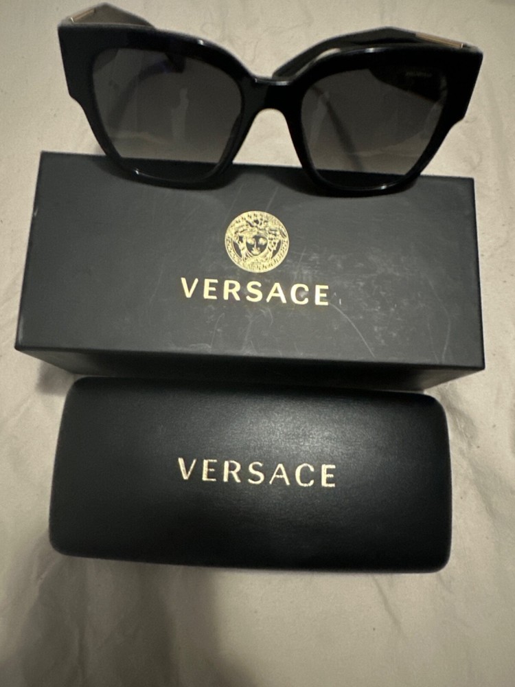 Versace Rectangle Sunglasses for Women - Black/Grey Lens (VE4405)
