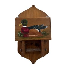 Vtg Wood Duck Bathroom Toliet Paper Holder Ha...
